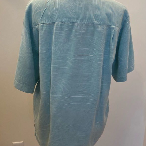Tommy Bahama Mens Turquoise Silk Short Sleeve Button Down Shirt / Tonal Print /M - Picture 5 of 9